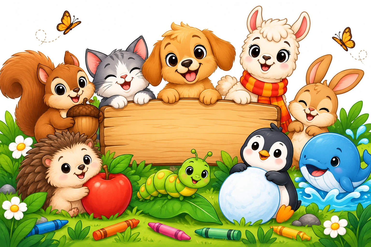 Cute baby elephant, panda and other animal friends