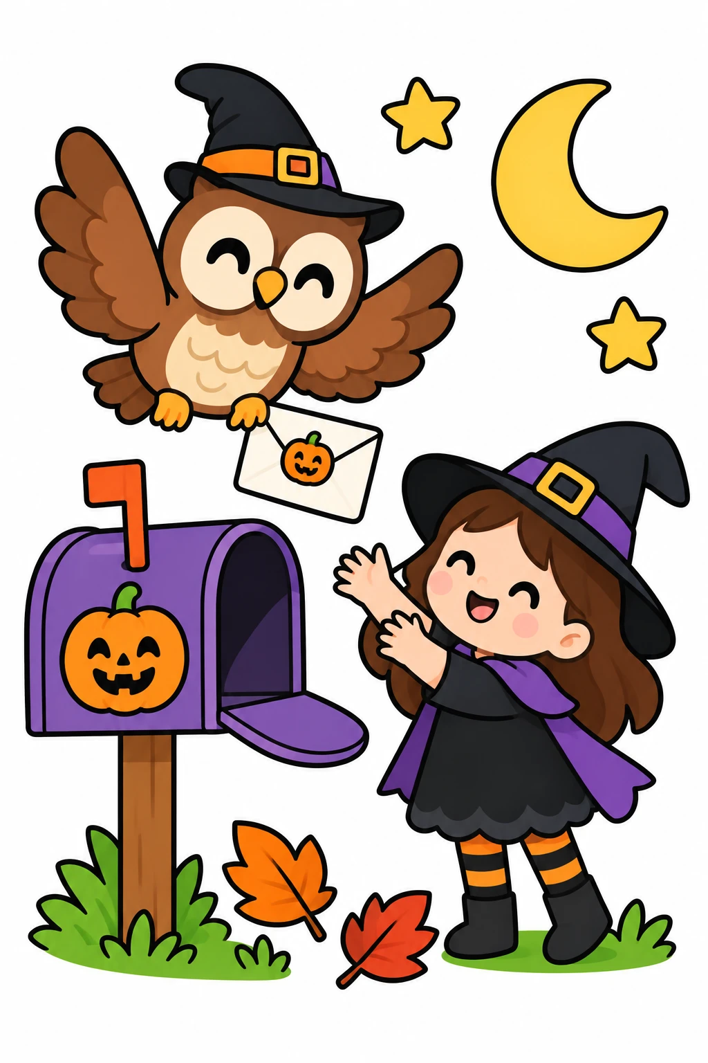 Owl Halloween Mail coloring page