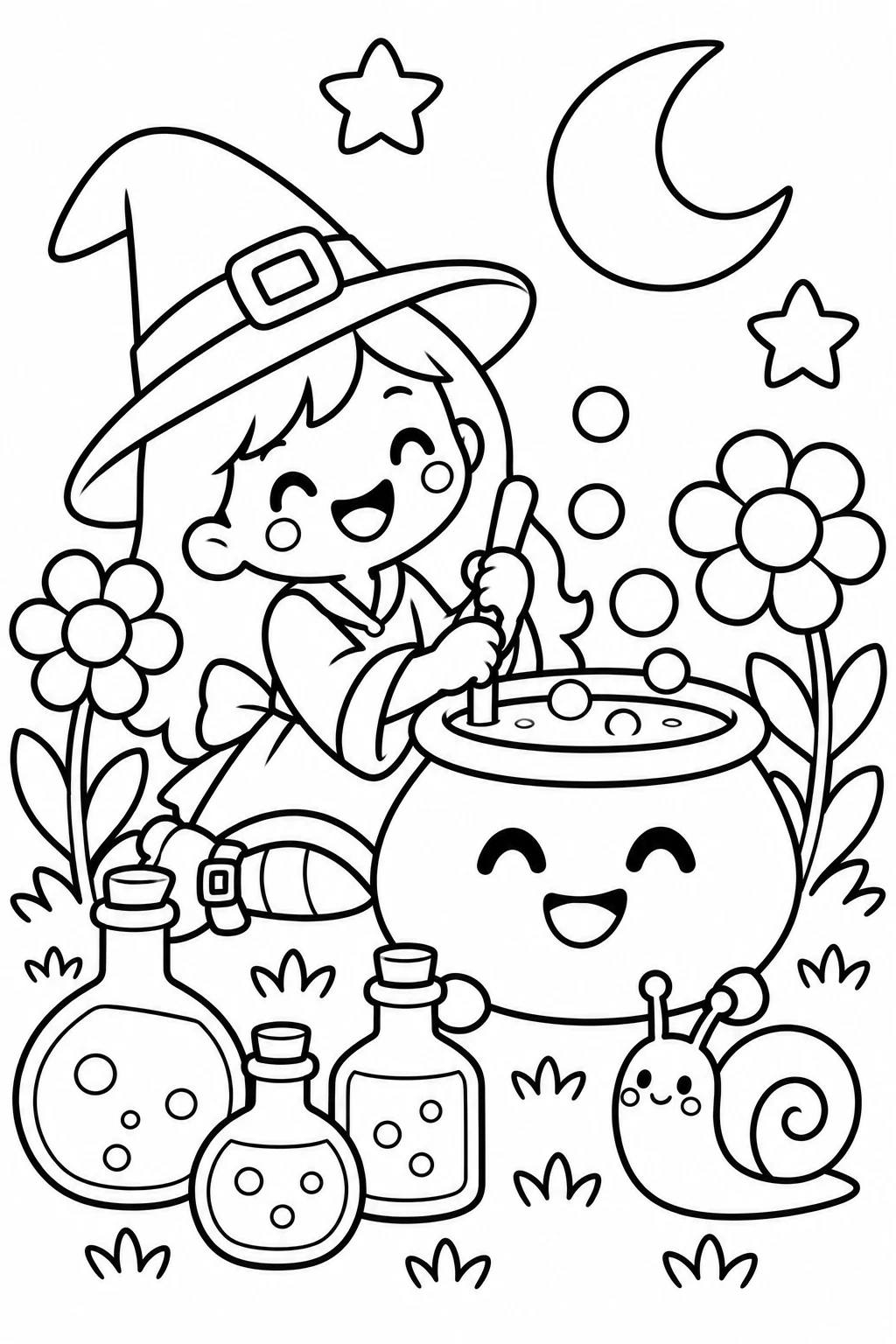 Witch Potion Garden Coloring Page (Free Printable)