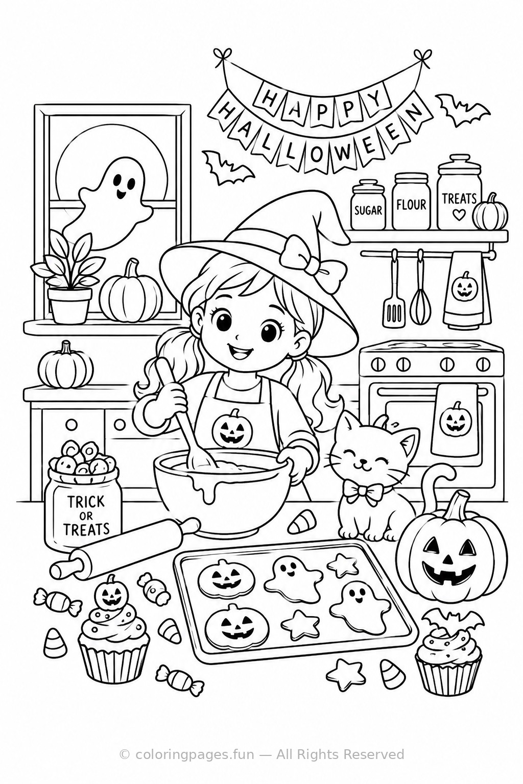 Halloween Baking Day printable coloring page