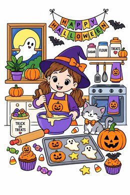 Halloween Baking Day coloring page