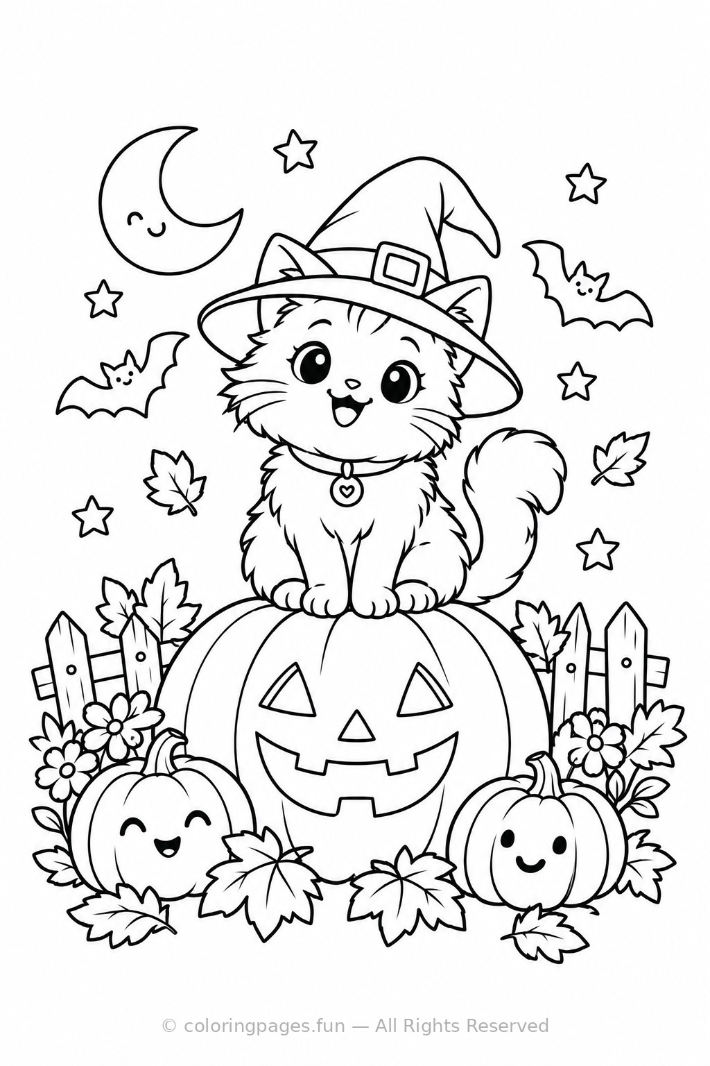 Halloween Cat on a Pumpkin printable coloring page