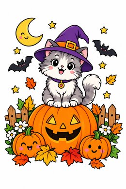 Halloween Cat on a Pumpkin coloring page