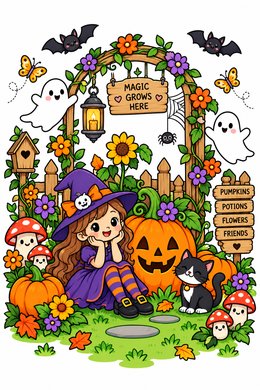 Magical Halloween Garden coloring page