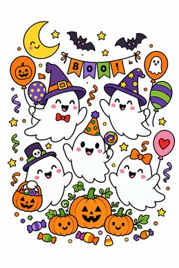 Cute Ghost Party coloring page