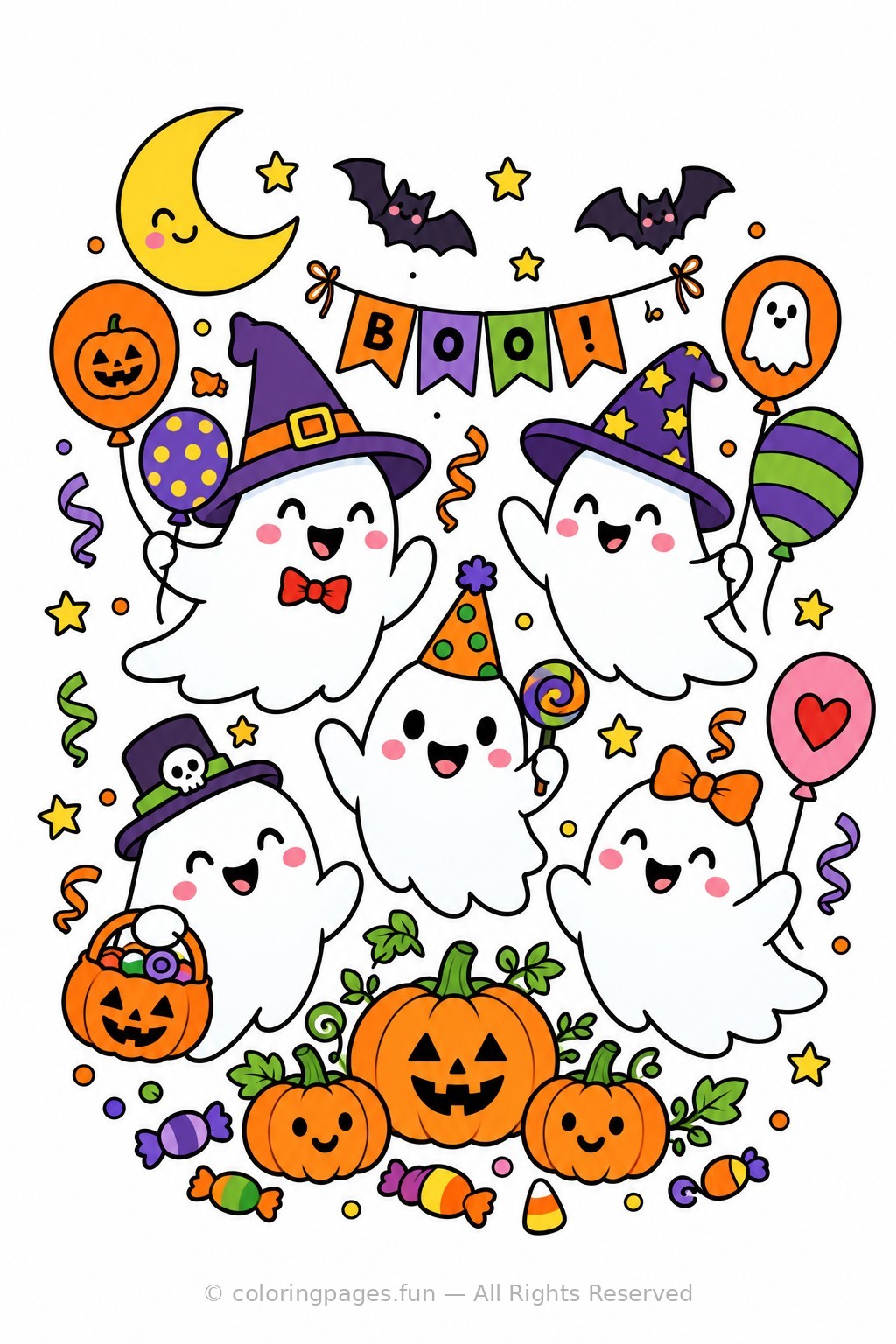 Cute Ghost Party colored reference page