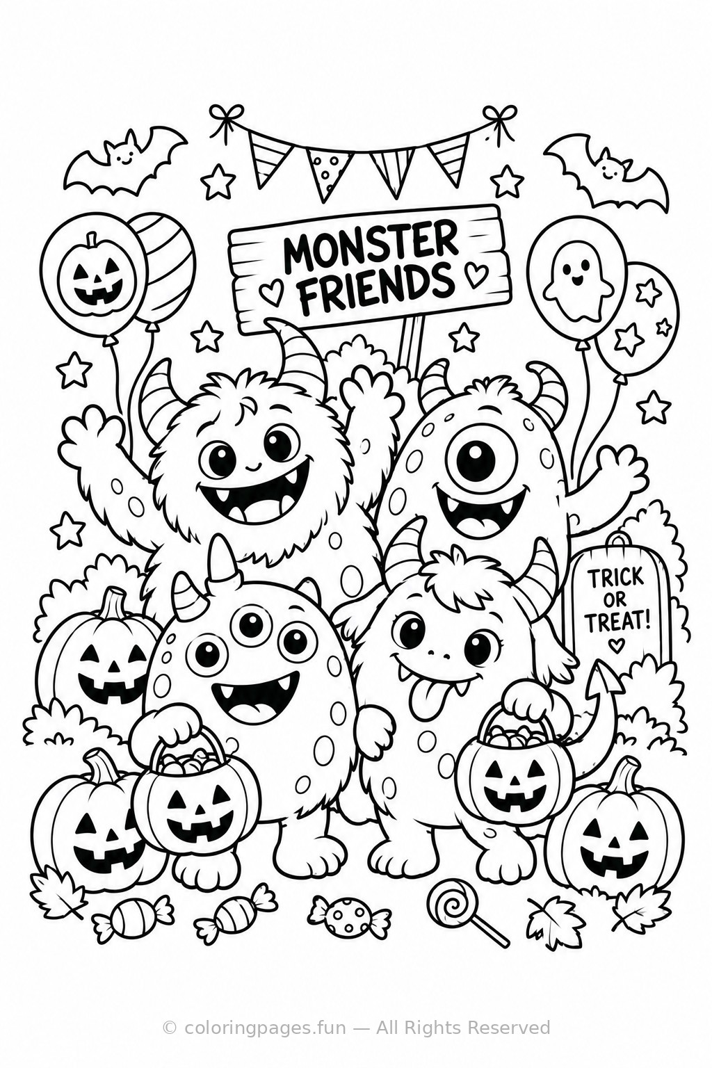 Monster Friends printable coloring page