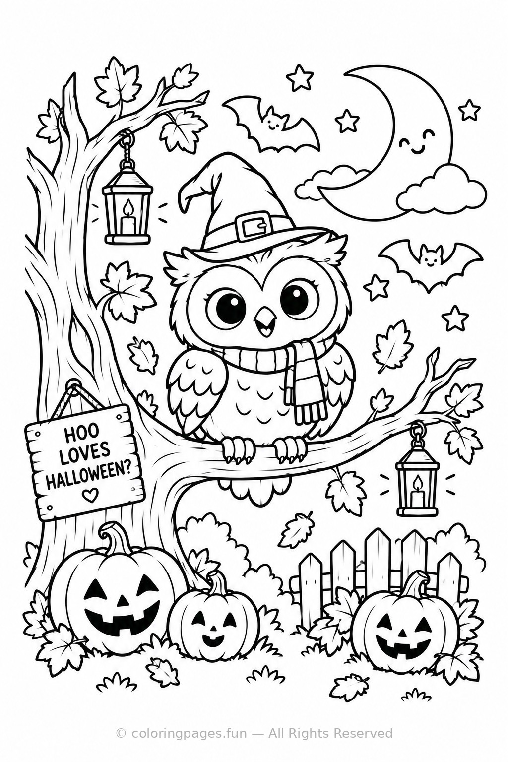 Owl Halloween Night printable coloring page