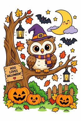 Owl Halloween Night coloring page