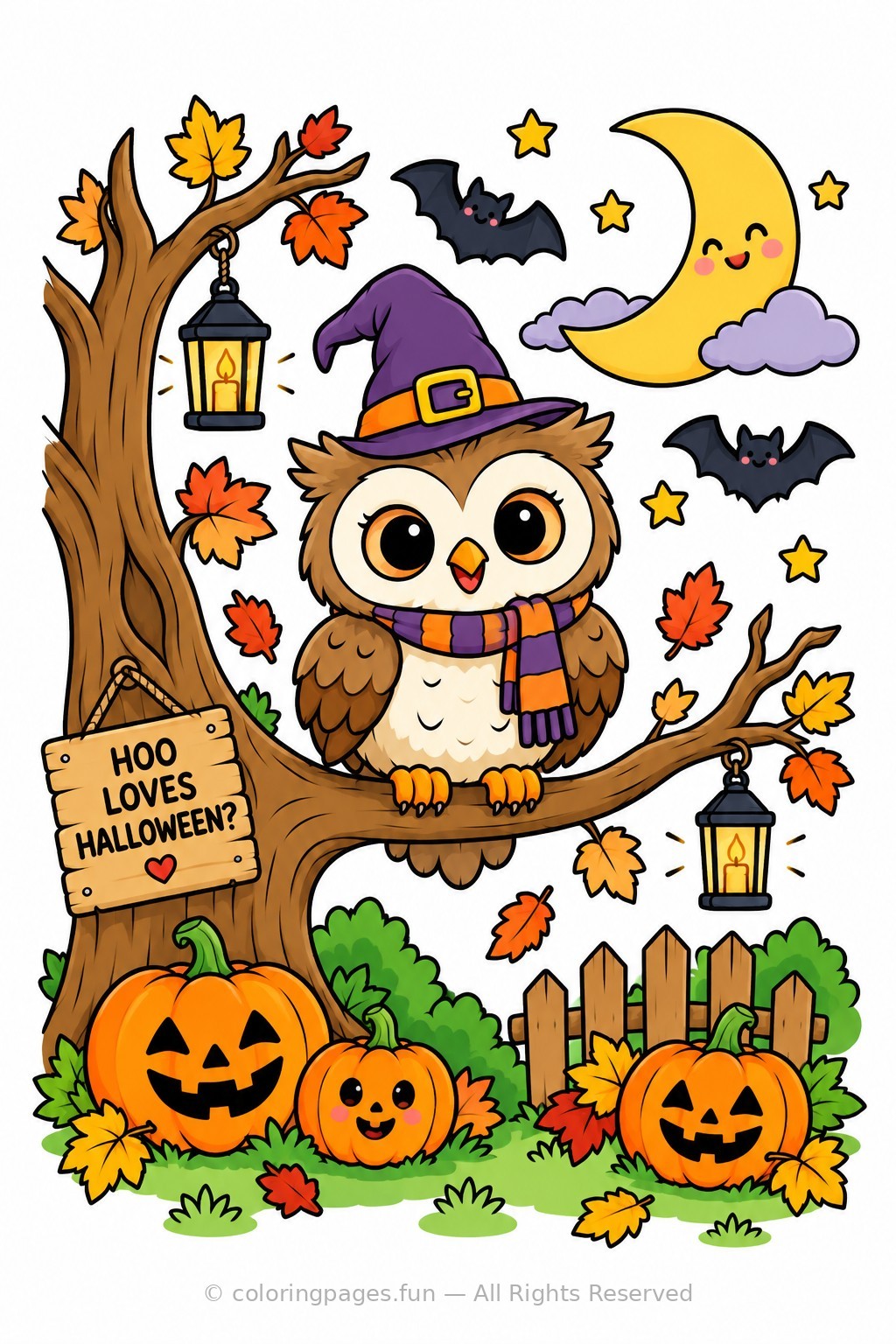 Owl Halloween Night colored reference page