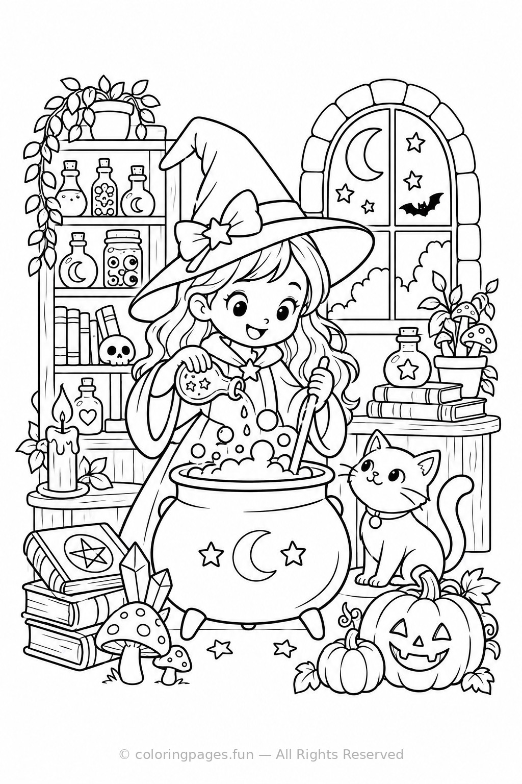 Witch's Potion Laboratory printable coloring page