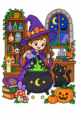 Witch's Potion Laboratory coloring page