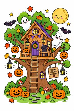 Halloween Treehouse coloring page