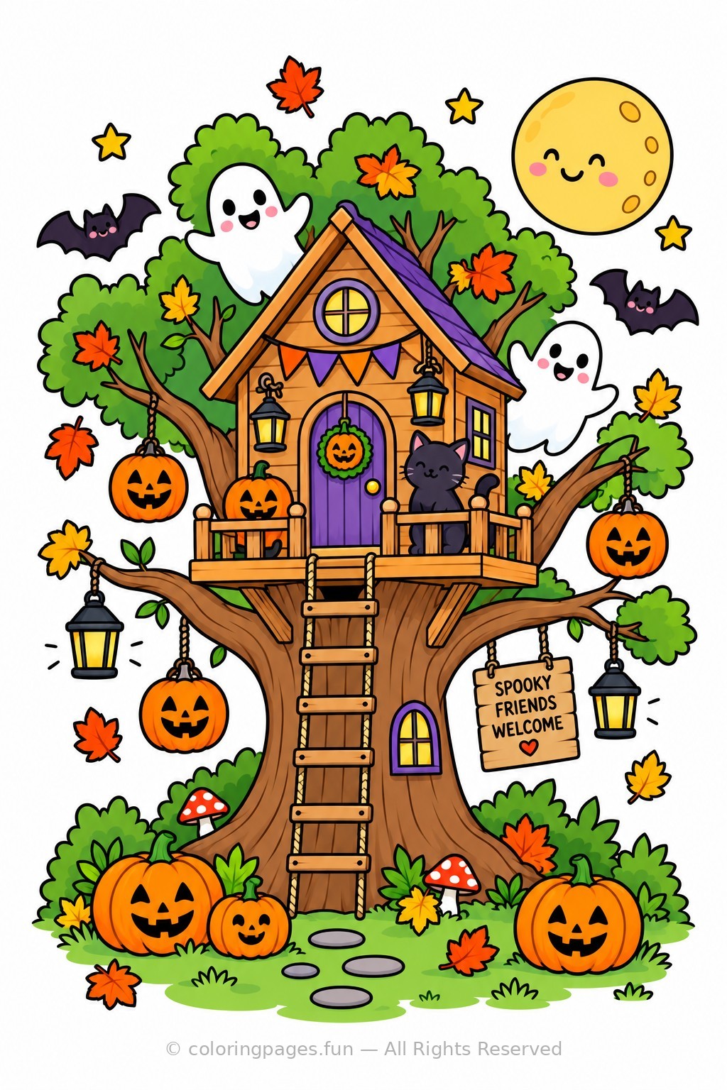 Halloween Treehouse colored reference page