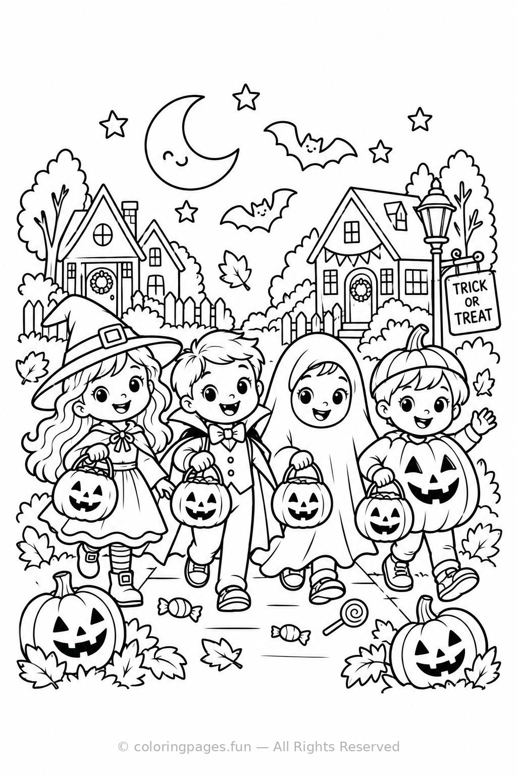 Trick-or-Treat Parade printable coloring page