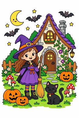 Friendly Witch's Cottage coloring page