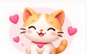 Cute kawaii kitten with hearts